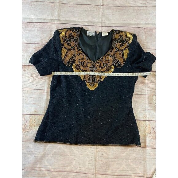 Vintage Stenay Women's 100% Silk Beaded Blouse - Large - Picture 5 of 10